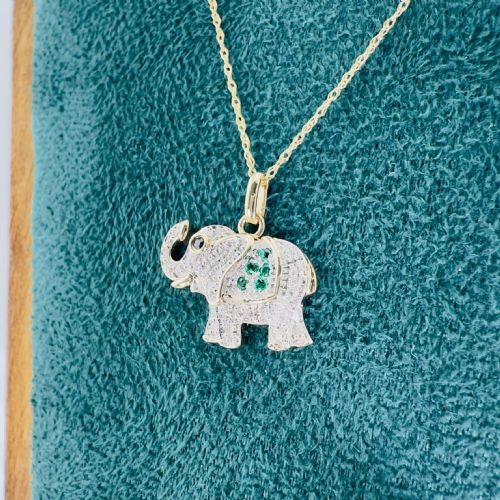 9CT GOLD EMERALD SAPPHIRE AND DIAMOND ELEPHANT CLUSTER PENDANT - ADDITIONAL PHOTO 5