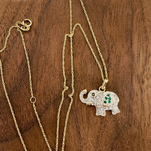 9CT GOLD EMERALD SAPPHIRE AND DIAMOND ELEPHANT CLUSTER PENDANT - ADDITIONAL PHOTO 7