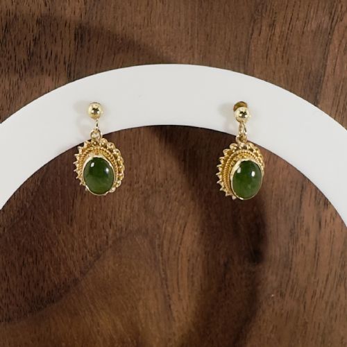 fig 1. 9ct Gold Vintage Imperial Jade Drop Stud Earrings