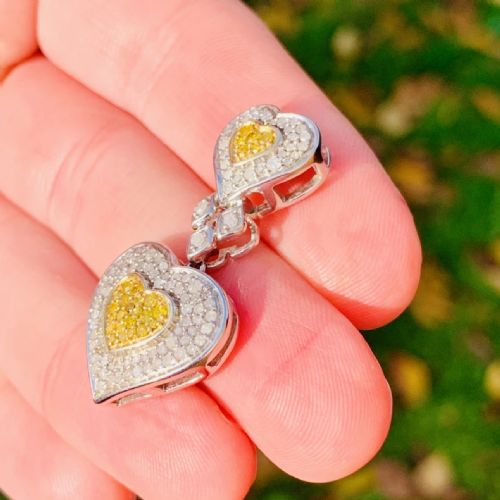 SILVER YELLOW AND WHITE DIAMOND 165CT HEART CLUSTER PENDANT - ADDITIONAL PHOTO 2