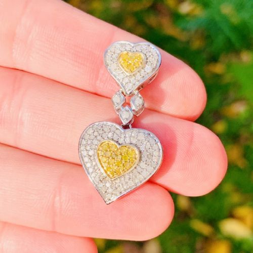 SILVER YELLOW AND WHITE DIAMOND 165CT HEART CLUSTER PENDANT - ADDITIONAL PHOTO 3