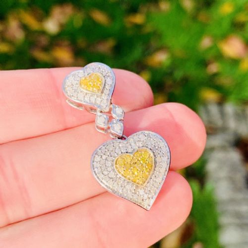 SILVER YELLOW AND WHITE DIAMOND 165CT HEART CLUSTER PENDANT - ADDITIONAL PHOTO 4