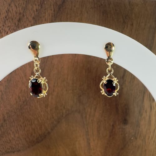 fig 1. 9ct Gold Oval Cut Garnet Drop Stud Earrings