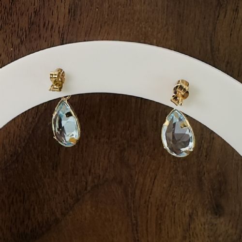 9CT GOLD PEAR CUT BLUE TOPAZ DANGLY STUD EARRINGS - ADDITIONAL PHOTO 1