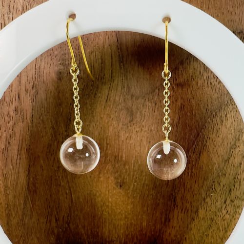 9CT GOLD SPHERICAL ROCK CRYSTAL DANGLY DROP EARRINGS - ADDITIONAL PHOTO 2