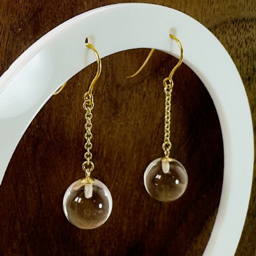 9CT GOLD SPHERICAL ROCK CRYSTAL DANGLY DROP EARRINGS - ADDITIONAL PHOTO 5