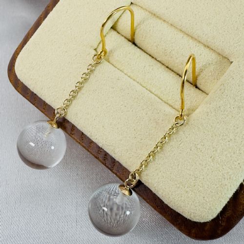 9CT GOLD SPHERICAL ROCK CRYSTAL DANGLY DROP EARRINGS - ADDITIONAL PHOTO 6