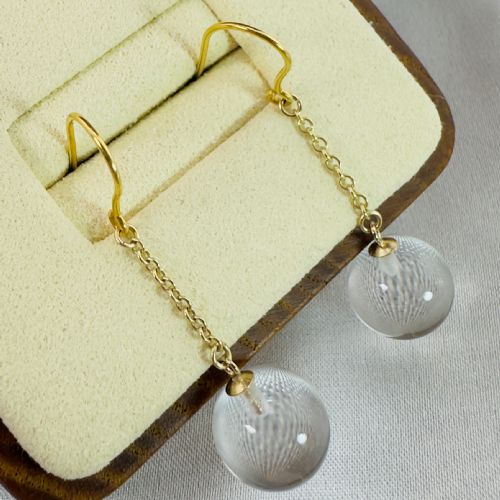 9CT GOLD SPHERICAL ROCK CRYSTAL DANGLY DROP EARRINGS - ADDITIONAL PHOTO 7