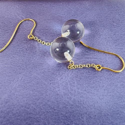 9CT GOLD SPHERICAL ROCK CRYSTAL DANGLY DROP EARRINGS - ADDITIONAL PHOTO 8