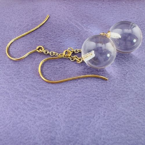 9CT GOLD SPHERICAL ROCK CRYSTAL DANGLY DROP EARRINGS - ADDITIONAL PHOTO 9