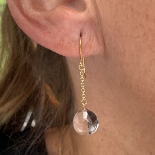 9CT GOLD SPHERICAL ROCK CRYSTAL DANGLY DROP EARRINGS - ADDITIONAL PHOTO 10