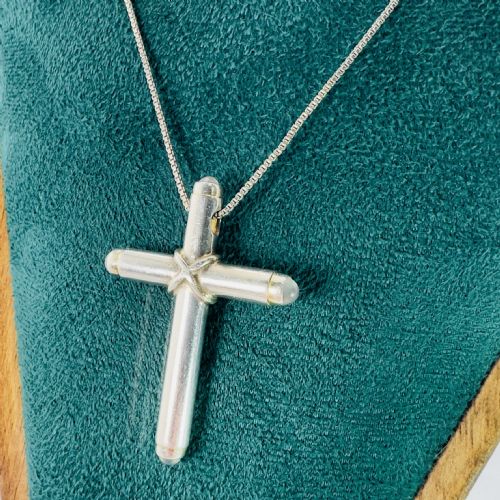 SILVER VINTAGE MOONSTONE CHRISTIAN CROSS PENDANT NECKLACE - ADDITIONAL PHOTO 1