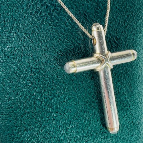 SILVER VINTAGE MOONSTONE CHRISTIAN CROSS PENDANT NECKLACE - ADDITIONAL PHOTO 2