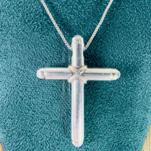 SILVER VINTAGE MOONSTONE CHRISTIAN CROSS PENDANT NECKLACE - ADDITIONAL PHOTO 3
