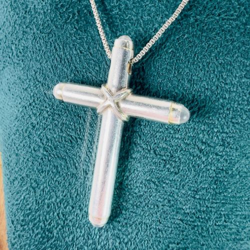 SILVER VINTAGE MOONSTONE CHRISTIAN CROSS PENDANT NECKLACE - ADDITIONAL PHOTO 4