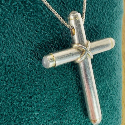 SILVER VINTAGE MOONSTONE CHRISTIAN CROSS PENDANT NECKLACE - ADDITIONAL PHOTO 5