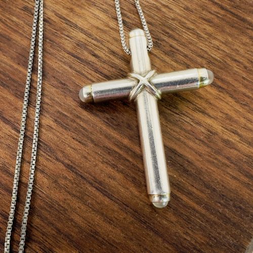 SILVER VINTAGE MOONSTONE CHRISTIAN CROSS PENDANT NECKLACE - ADDITIONAL PHOTO 6
