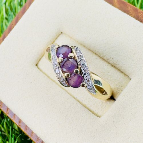 fig 1. 9ct Amethyst and Diamond Crossover Ring