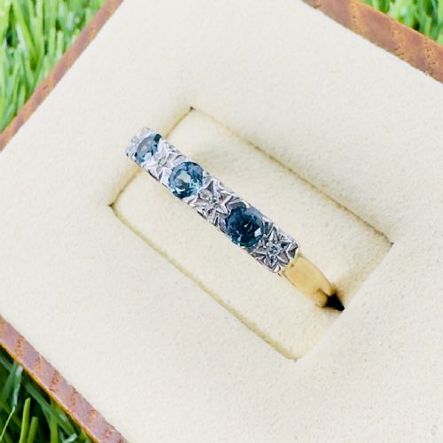 fig 1. 9ct Yellow Gold Blue Topaz and Diamond Band Ring
