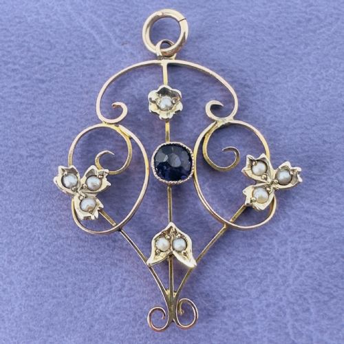 9CT GOLD ART NOUVEAU AMETHYST AND PEARL PENDANT - ADDITIONAL PHOTO 3