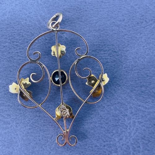 9CT GOLD ART NOUVEAU AMETHYST AND PEARL PENDANT - ADDITIONAL PHOTO 5