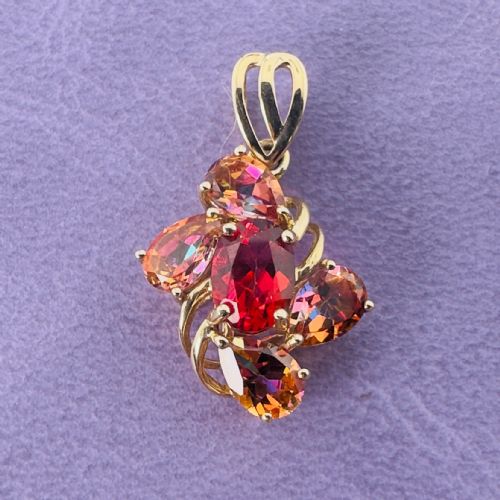 9CT GOLD OVAL CUT GARNET AND PEAR CUT IMPERIAL GARNET PENDANT - ADDITIONAL PHOTO 1