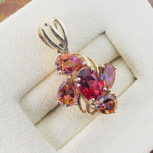 9CT GOLD OVAL CUT GARNET AND PEAR CUT IMPERIAL GARNET PENDANT - ADDITIONAL PHOTO 2