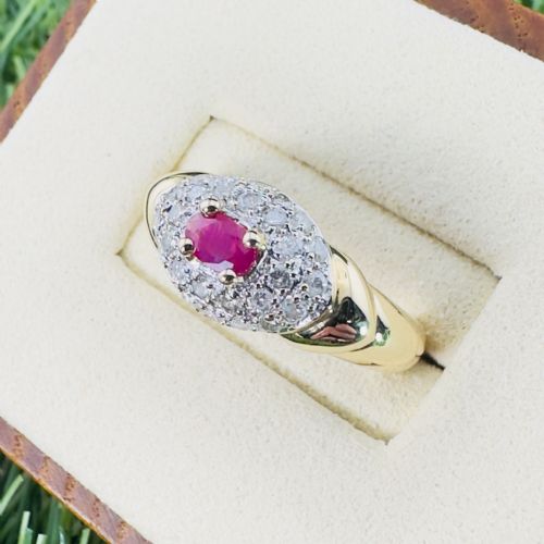 fig 1. 18ct Gold Oval Cut Ruby and Diamond (0.50ct) Cluster Ring