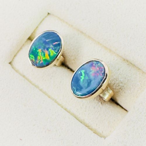 14ct Gold Black Boulder Opal Stud Earrings