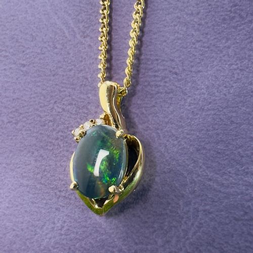 18CT GOLD BLACK OPAL AND DIAMOND CLUSTER PENDANT NECKLACE HEAVY 85G - ADDITIONAL PHOTO 1