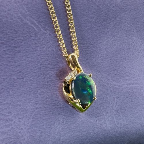 18CT GOLD BLACK OPAL AND DIAMOND CLUSTER PENDANT NECKLACE HEAVY 85G - ADDITIONAL PHOTO 2