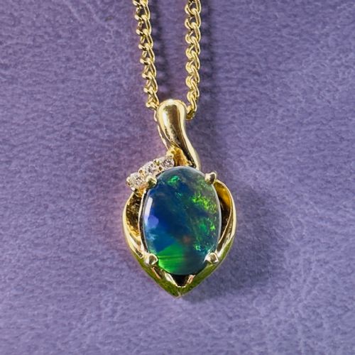 18CT GOLD BLACK OPAL AND DIAMOND CLUSTER PENDANT NECKLACE HEAVY 85G - ADDITIONAL PHOTO 3