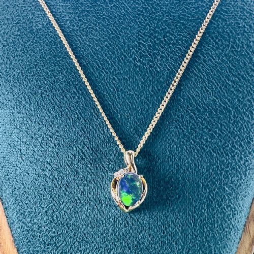 18CT GOLD BLACK OPAL AND DIAMOND CLUSTER PENDANT NECKLACE HEAVY 85G - ADDITIONAL PHOTO 6