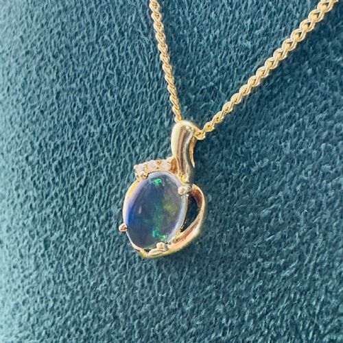 18CT GOLD BLACK OPAL AND DIAMOND CLUSTER PENDANT NECKLACE HEAVY 85G - ADDITIONAL PHOTO 7