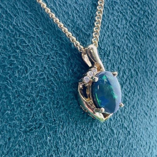 18CT GOLD BLACK OPAL AND DIAMOND CLUSTER PENDANT NECKLACE HEAVY 85G - ADDITIONAL PHOTO 8