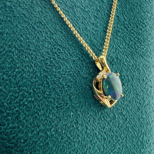 18CT GOLD BLACK OPAL AND DIAMOND CLUSTER PENDANT NECKLACE HEAVY 85G - ADDITIONAL PHOTO 11