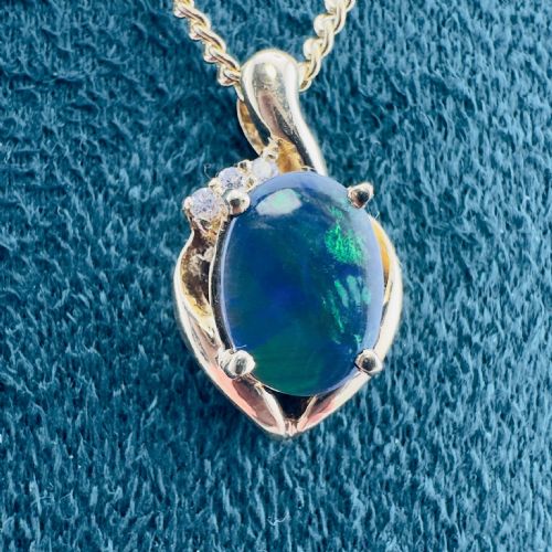 18CT GOLD BLACK OPAL AND DIAMOND CLUSTER PENDANT NECKLACE HEAVY 85G - ADDITIONAL PHOTO 12