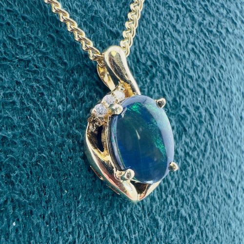 18CT GOLD BLACK OPAL AND DIAMOND CLUSTER PENDANT NECKLACE HEAVY 85G - ADDITIONAL PHOTO 13