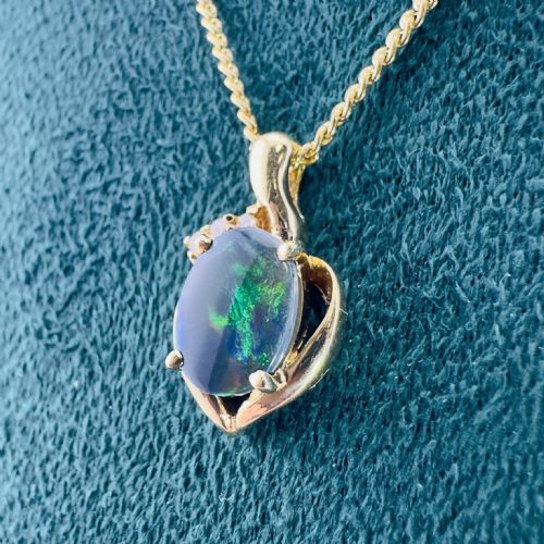 18CT GOLD BLACK OPAL AND DIAMOND CLUSTER PENDANT NECKLACE HEAVY 85G - ADDITIONAL PHOTO 14