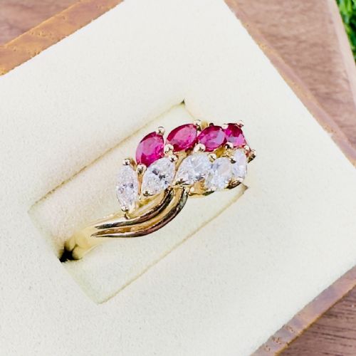 fig 1. 18ct Gold Marquis Cut Diamonds (1.00ct) and Ruby Ring