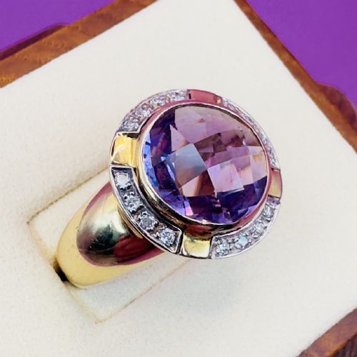 fig 1. 18ct Gold Large Faceted Purple Sapphire and Diamond Ring