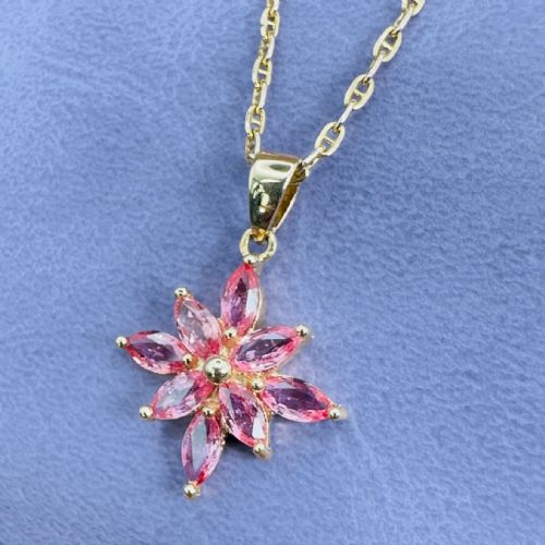 18CT GOLD MARQUIS CUT PADPARADSCHA SAPPHIRE CLUSTER PENDANT NECKLACE - ADDITIONAL PHOTO 1