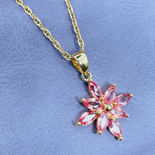 18CT GOLD MARQUIS CUT PADPARADSCHA SAPPHIRE CLUSTER PENDANT NECKLACE - ADDITIONAL PHOTO 2