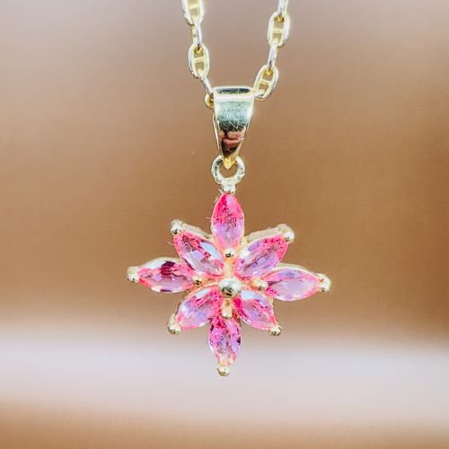 18CT GOLD MARQUIS CUT PADPARADSCHA SAPPHIRE CLUSTER PENDANT NECKLACE - ADDITIONAL PHOTO 3