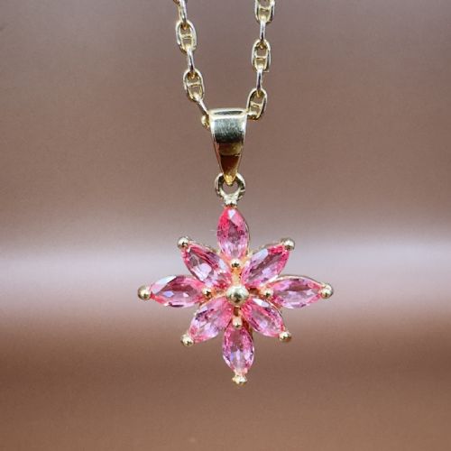18CT GOLD MARQUIS CUT PADPARADSCHA SAPPHIRE CLUSTER PENDANT NECKLACE - ADDITIONAL PHOTO 4