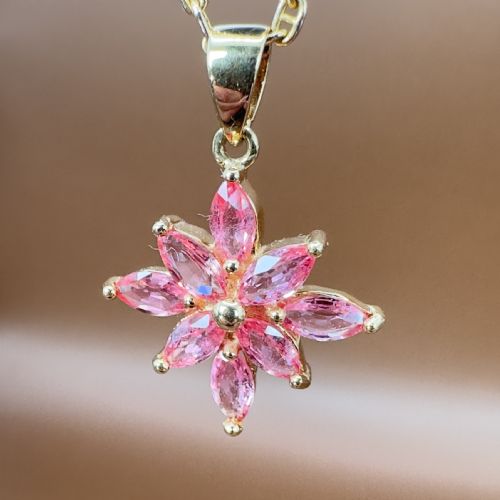 18CT GOLD MARQUIS CUT PADPARADSCHA SAPPHIRE CLUSTER PENDANT NECKLACE - ADDITIONAL PHOTO 5