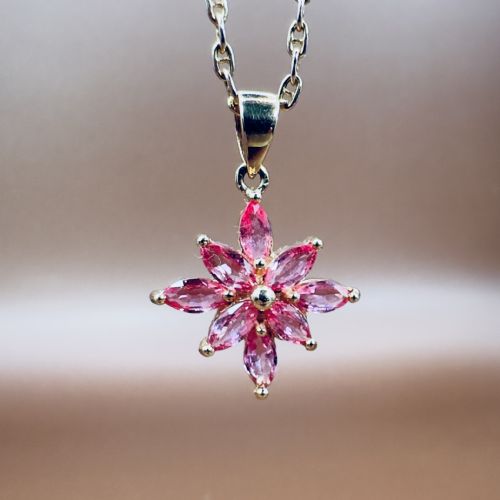 18CT GOLD MARQUIS CUT PADPARADSCHA SAPPHIRE CLUSTER PENDANT NECKLACE - ADDITIONAL PHOTO 6