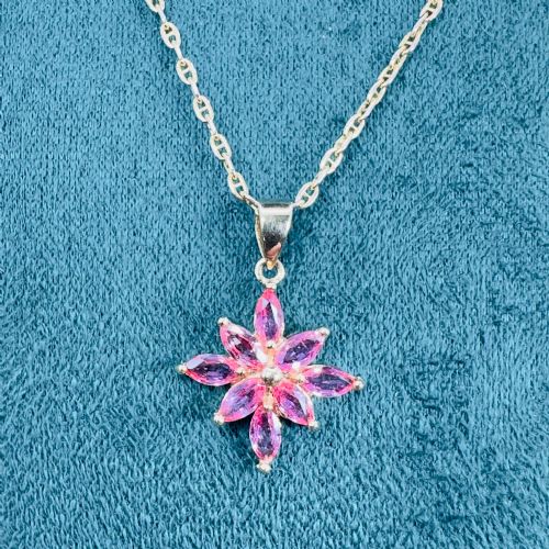 18CT GOLD MARQUIS CUT PADPARADSCHA SAPPHIRE CLUSTER PENDANT NECKLACE - ADDITIONAL PHOTO 7