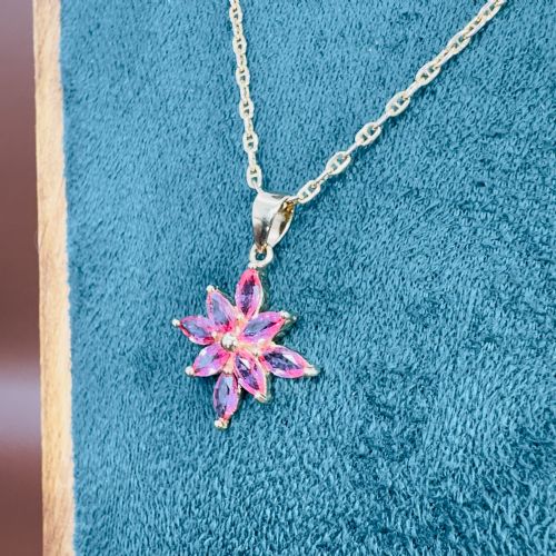18CT GOLD MARQUIS CUT PADPARADSCHA SAPPHIRE CLUSTER PENDANT NECKLACE - ADDITIONAL PHOTO 8