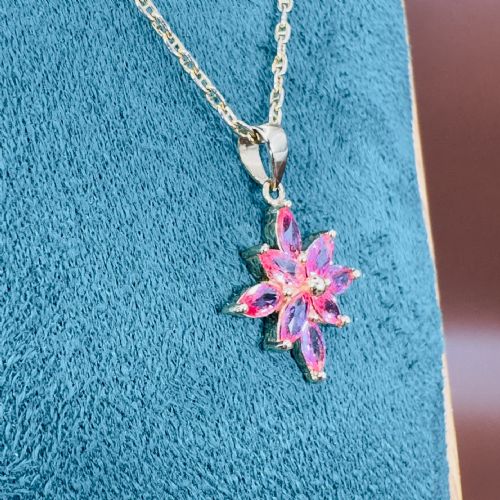 18CT GOLD MARQUIS CUT PADPARADSCHA SAPPHIRE CLUSTER PENDANT NECKLACE - ADDITIONAL PHOTO 9